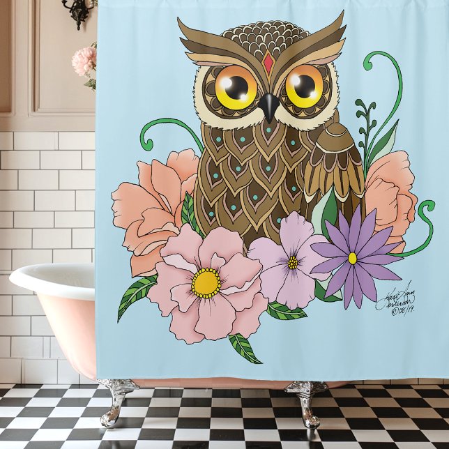 Frühlingspastel Blume Owl Duschvorhang (Von Creator hochgeladen)