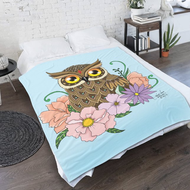 Frühlingspastel Blume Owl Fleecedecke (Von Creator hochgeladen)