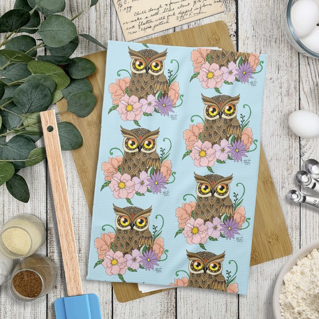 Frühlingspastel Blume Owl Geschirrtuch (Von Creator hochgeladen)