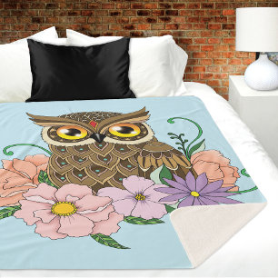 Frühlingspastel Blume Owl Sherpadecke