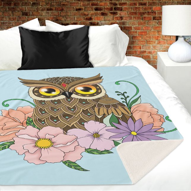 Frühlingspastel Blume Owl Sherpadecke (Von Creator hochgeladen)