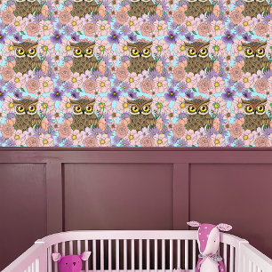 Frühlingspastel Blume Owl Tapete