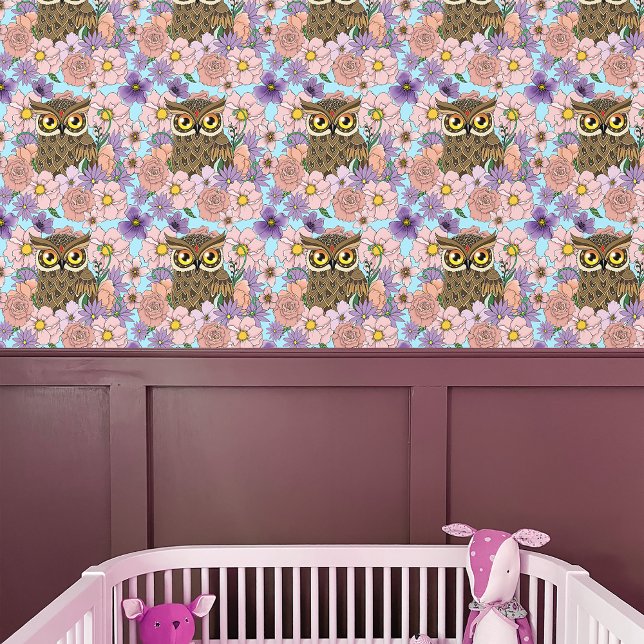 Frühlingspastel Blume Owl Tapete (Von Creator hochgeladen)