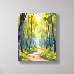 Frühlingspfad Grüne Wald-Aquarell-Natur Leinwanddruck
