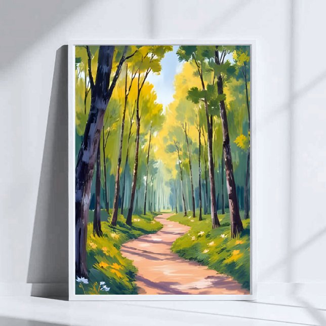 Frühlingspfad | Grüne Wald-Wasserfarben-Natur Poster (Von Creator hochgeladen)