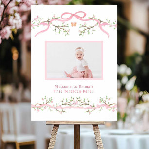 Frühlingspink Blossom 1. Geburtstag Foto Willkomme Poster
