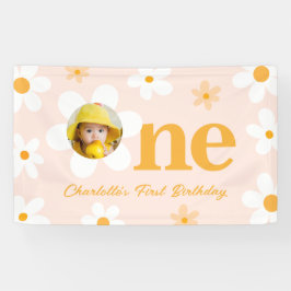 Frühlingspink Gelbe Daisy 1. Geburtstag Foto Banner