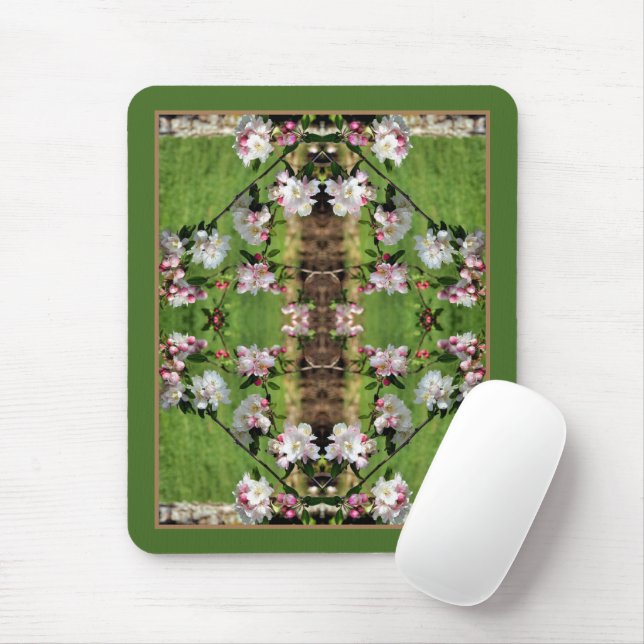 Frühlingspink und weiß Blüten Abstrakt Mousepad (Mit Mouse)