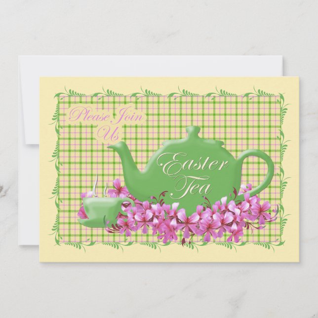 Frühlingspinken und Teekopf Ostern Tee Einladung (Vorderseite)