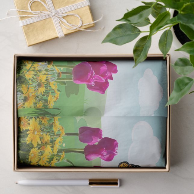 Frühlingspinsel Tulips und Schmetterling Dekoupage Seidenpapier (Geschenk)