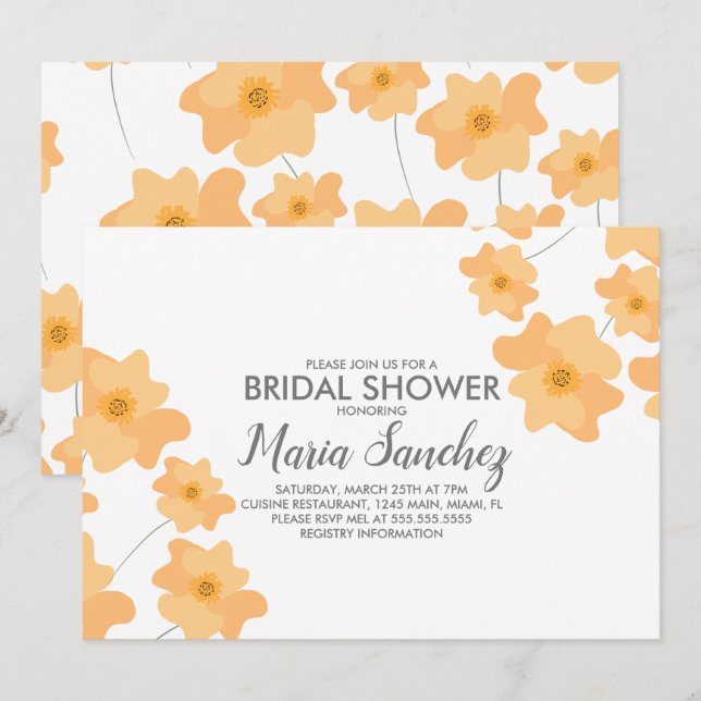 Frühlingspopie Gelbes Brautparty Einladung (Vorne/Hinten)