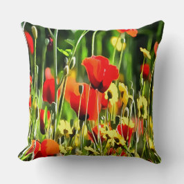 Frühlingspopie und Blume auf der Wiese Kissen