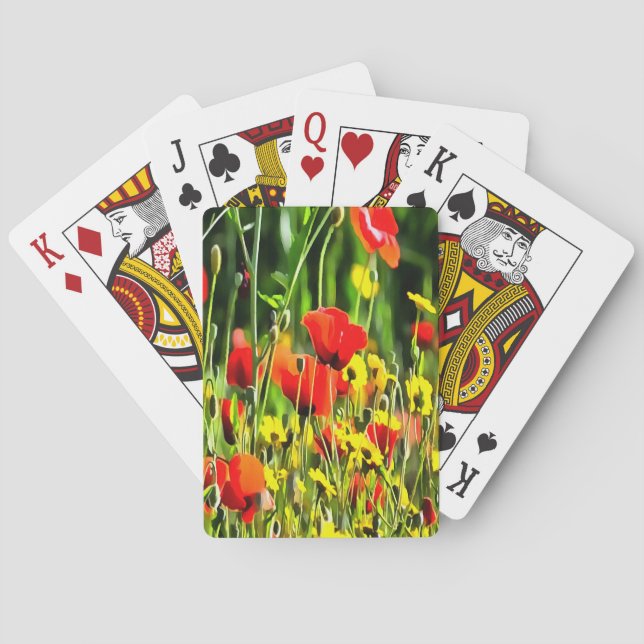 Frühlingspopie und Blume auf der Wiese Spielkarten (Rückseite)