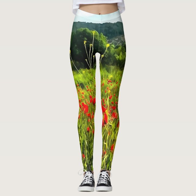 Frühlingspopole Wiese und Bergwelt Leggings (Vorderseite)