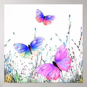 Frühlingsposter Farbige Schmetterlinge Fliegende M Poster