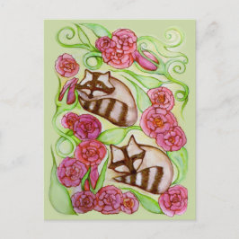 Frühlingsraccoons der Rose Postkarte