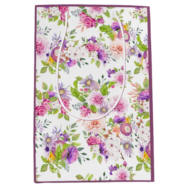 Frühlingsranunculus und Rose Collage Mittlere Geschenktüte (Vorderseite)