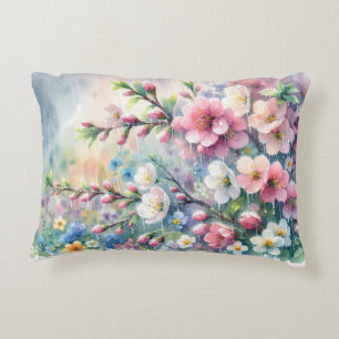 Frühlingsregen Blüten Aquarell Cottagecore Dekokissen