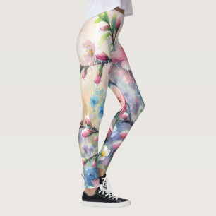 Frühlingsregen-Blüten-Aquarell-Cottagecore Leggings