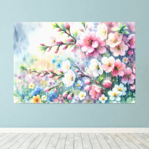 Frühlingsregen-Blüten-Aquarell-Cottagecore Leinwanddruck