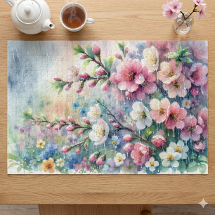 Frühlingsregen-Blüten-Aquarell-Cottagecore Puzzle