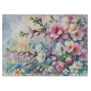 Frühlingsregen Blüten Aquarell Cottagecore Schneidebrett