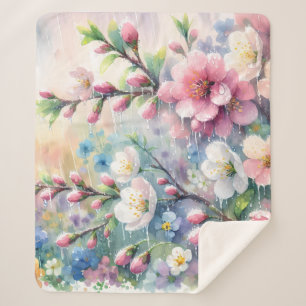 Frühlingsregen-Blüten-Aquarell-Cottagecore Sherpadecke
