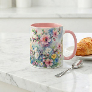 Frühlingsregen-Blüten-Aquarell-Cottagecore Tasse