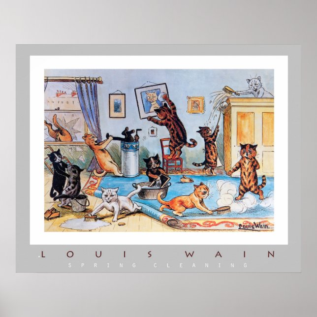Frühlingsreinigung durch Louis Wain (1860-1939) Poster (Vorne)