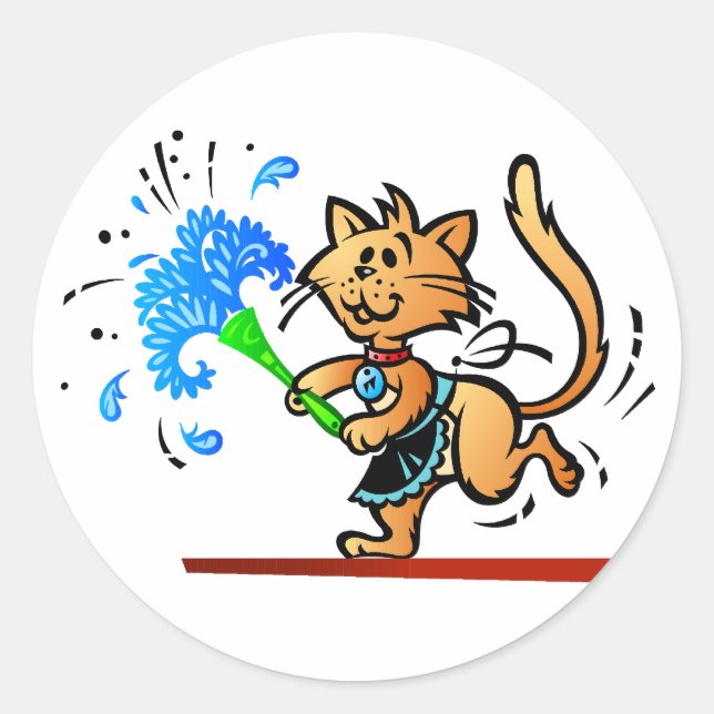 Frühlingsreinigung Kitty Cat Runder Aufkleber (Vorderseite)