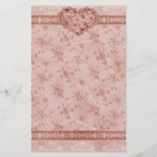 Frühlingsromanze rosa Blumen und Spitze Herz Briefpapier