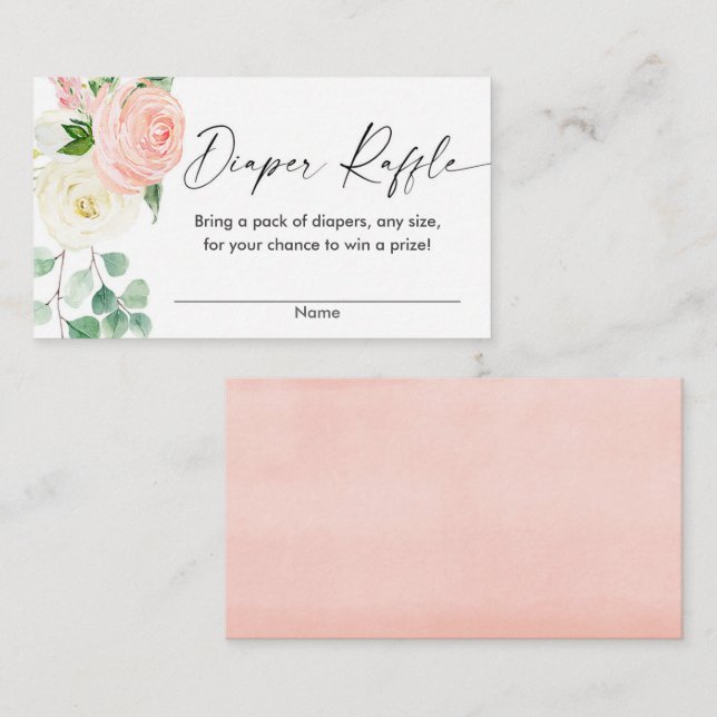 Frühlingsrosa Blütengrün-Babydusche-Windeln Tombol Begleitkarte (Vorne/Hinten)