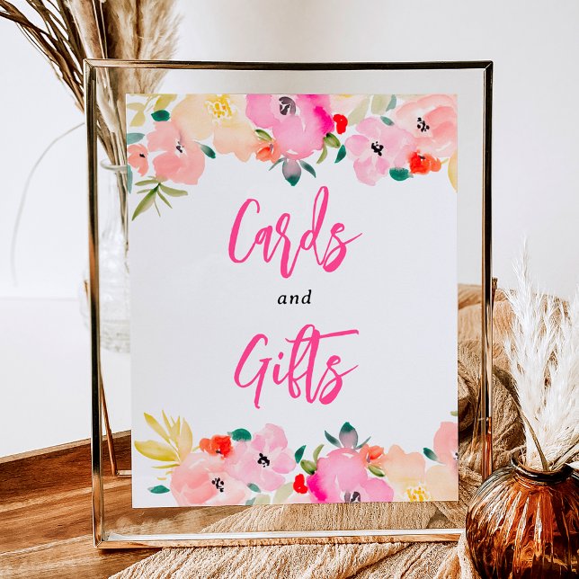 Frühlingsrosa Böhmergarten Blumenschild Poster (Spring pink boho chic garden floral bridal sign)