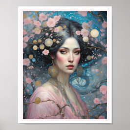 Frühlingsrosa Cherry Blossom Frau Blue Eyes Poster