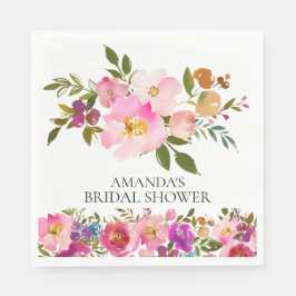 Frühlingsrosa und Lila Blumendusche Papier Napkins Serviette