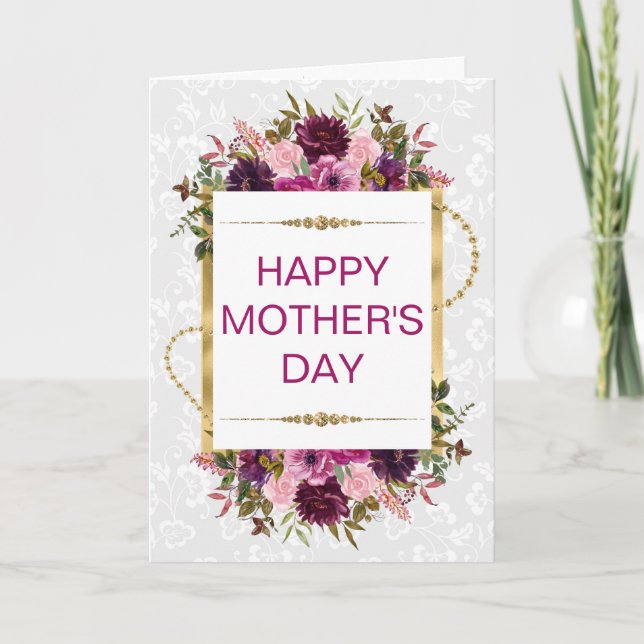 Frühlingsrosafarbene Blumen & Goldglitter Mutterta Karte (Vorderseite)