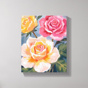 Frühlingsrosen Florale Aquarellmalerei Blumen Leinwanddruck
