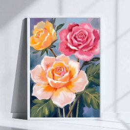 Frühlingsrosen | Florale Aquarellmalerei Blumen Poster