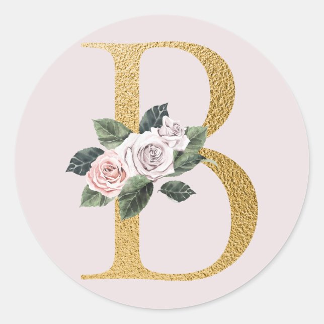Frühlingsrosen Gold Anfangsbuchstaben Aufkleber Bu (Vorderseite)