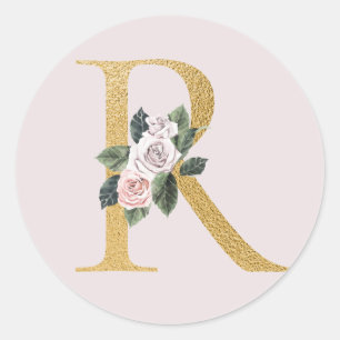 Frühlingsrosen Gold Anfangsbuchstaben Aufkleber Bu