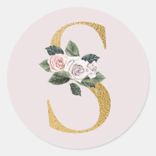 Frühlingsrosen Gold Initialen Aufkleber Buchstabe