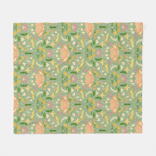 Frühlingsröte und grüne Motten und Schmetterlinge Fleecedecke (Vorderseite (Horizontal))