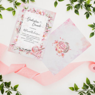 Frühlingssakura Blumen und Dessert Aquarellgras Einladung