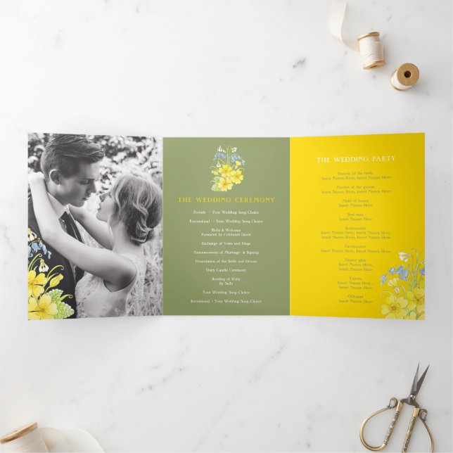 Frühlingssäule bläulich-grüne Hochzeit Dreifach-gefaltete Programmkarte (Innenseite)