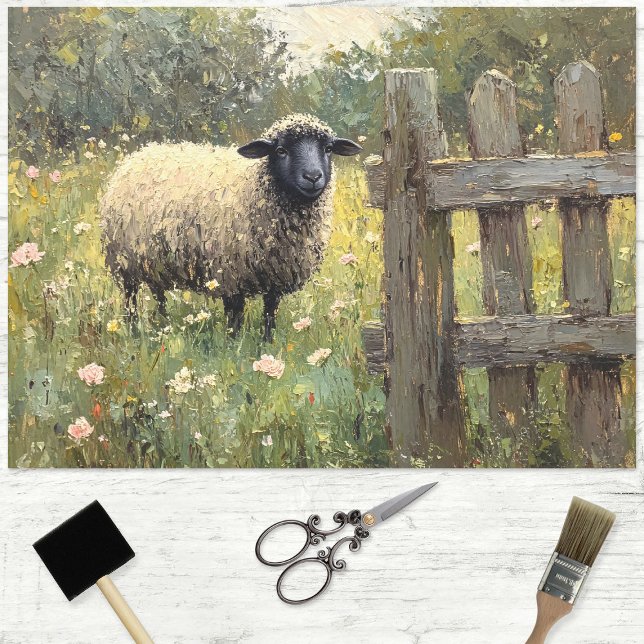Frühlingsschaf Digital-Ölgemälde Decoupage Seidenpapier (Von Creator hochgeladen)