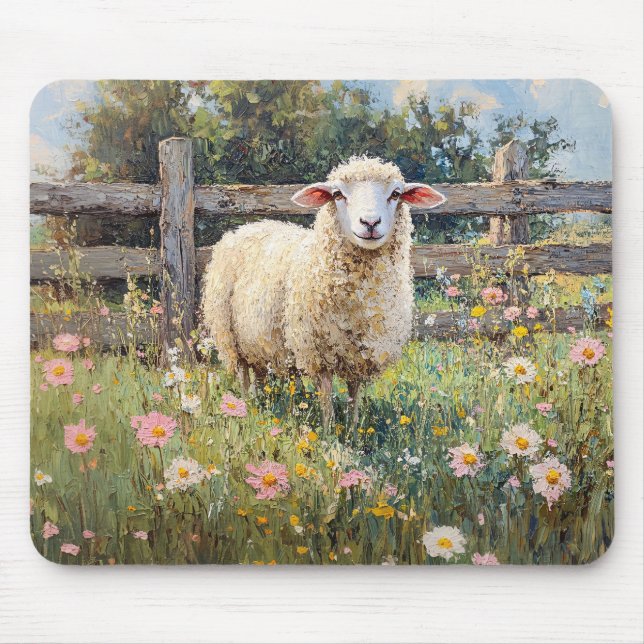 Frühlingsschaf mit Wildblumen Mousepad (Vorne)