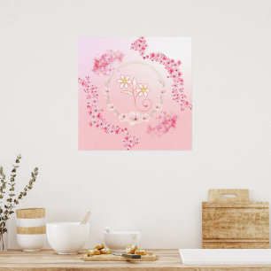 Frühlingssegen, rosa, florale Kunst Poster