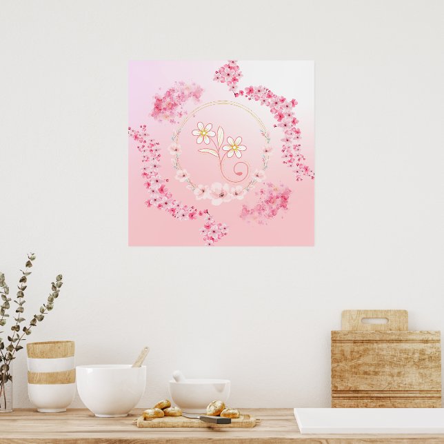 Frühlingssegen, rosa, florale Kunst Poster (Küche)