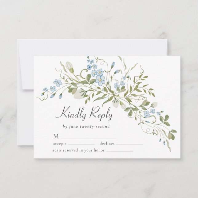 Frühlingssehen Wildblumen Blue Green Wedding RSVP Karte (Vorderseite)
