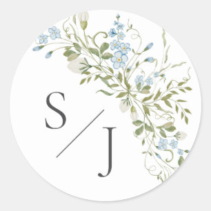 Frühlingssehen Wildblumen Blue Green Wedding Runder Aufkleber